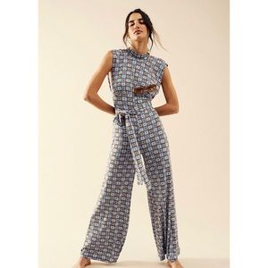 Free People vibe check one piece blue jumpsuit L